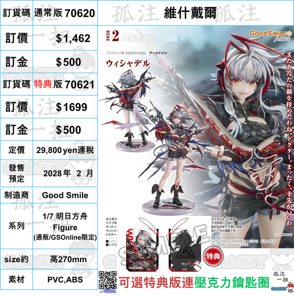訂貨碼:70620&70621 <訂價$1462&1699> #(免手續費)維什戴爾=1/7 明日方舟 Figure
