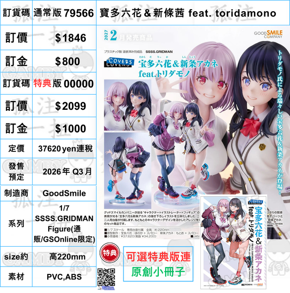 訂貨碼:79566&79567 <訂價$1846&2099> #(免手續費)寶多六花＆新條茜 feat. toridamono=1/7 SSSS.GRIDMAN Figure