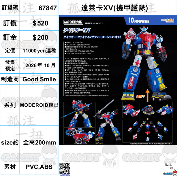 訂貨碼:67847 <訂價$520> #(免手續費)達萊卡XV(機甲艦隊)=MODEROID模型