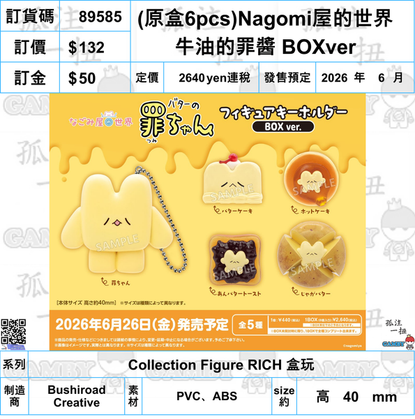訂貨碼:89585 <訂價$132> #(免手續費)(原盒6pcs)Nagomi屋的世界 牛油的罪醬 BOXver=Collection Figure RICH 盒玩