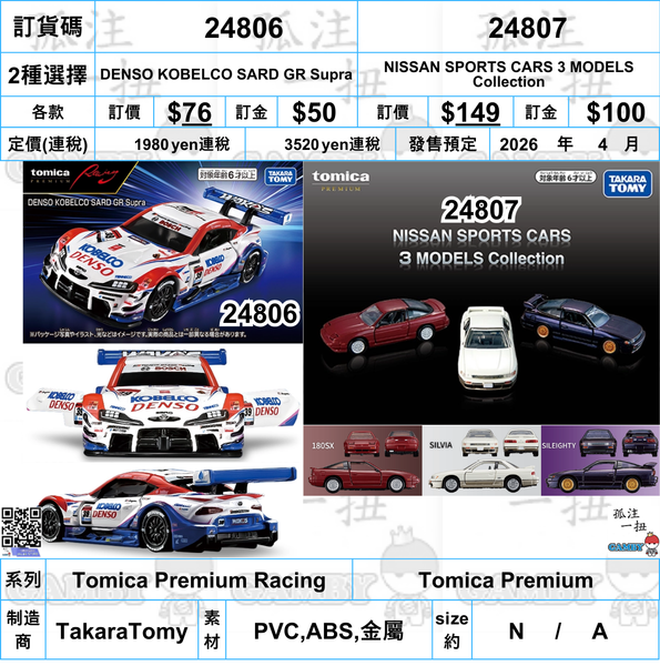 訂貨碼:24806&24807 <訂價$76&$149> #(免手續費)Racing/NISSAN SPORTS=Tomica Premium