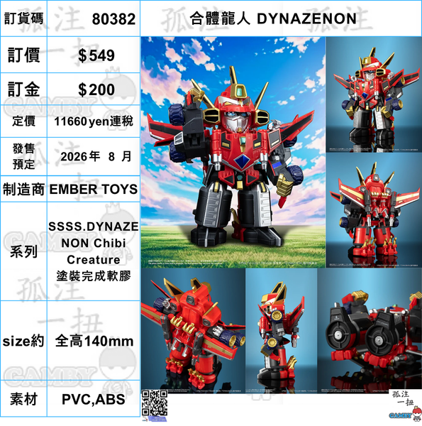 訂貨碼:80382 <訂價$549> #(免手續費)合體龍人 DYNAZENON=Chibi Creature SSSS.DYNAZENON 塗裝完成軟膠
