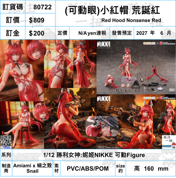 訂貨碼:80722 <訂價$809> #(免手續費)(可動眼)小紅帽 荒誕紅=1/12 勝利女神:妮姬NIKKE 可動Figure