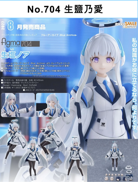 訂貨碼:68725&68726 <訂價$557&655> #(免手續費)No.704 生鹽乃愛=figma 蔚藍檔案 Blue Archive-