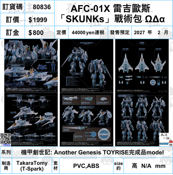 訂貨碼:80836<訂價$1999> #(免手續費)AFC-01X 雷吉歐斯 SKUNKs 戰術包 ΩΔα=機甲創世記: Another Genesis TOYRISE完成品model