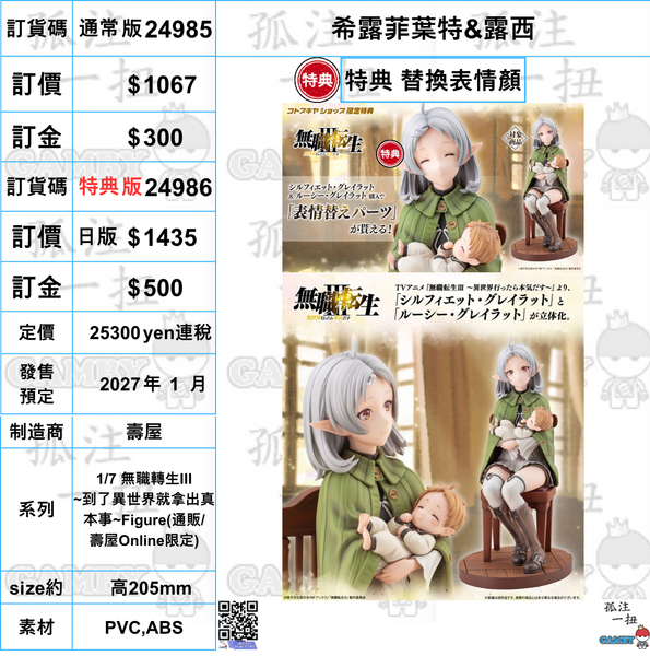訂貨碼:24985&24986 <訂價$1067&1435> #(免手續費) 希露菲葉特&露西=1/7 無職轉生III ~到了異世界就拿出真本事~Figure