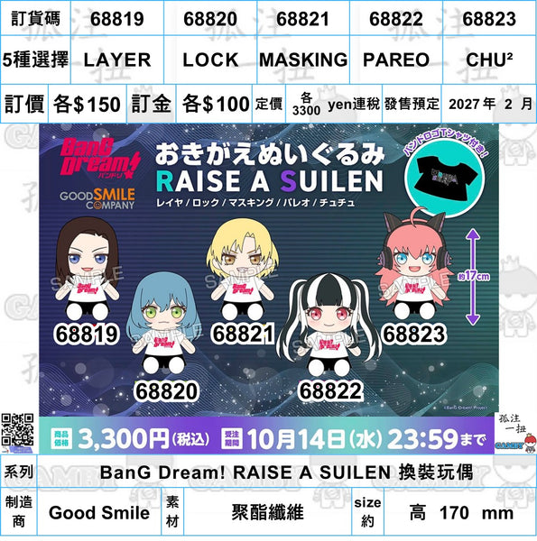 訂貨碼:68819-68823 <訂價各$150> #(免手續費)BanG Dream! RAISE A SUILEN 換裝玩偶-Good Smile