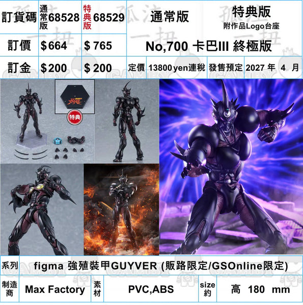 訂貨碼:68528&68529 <訂價$664&765> #(免手續費)No.700 卡巴Ⅲ 終極版=強殖裝甲GUYVER figma