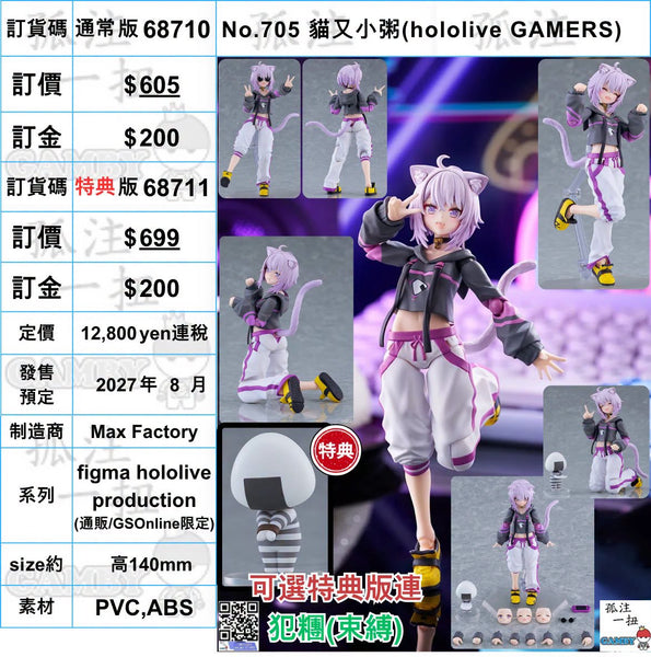 訂貨碼:68710&68711 <訂價$605&699> #(免手續費)No.705 貓又小粥(hololive GAMERS)=figma hololive production