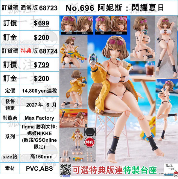 訂貨碼:68723&68724 <訂價$699&799> #(免手續費)No.696 阿妮斯：閃耀夏日=figma 勝利女神:妮姬NIKKE
