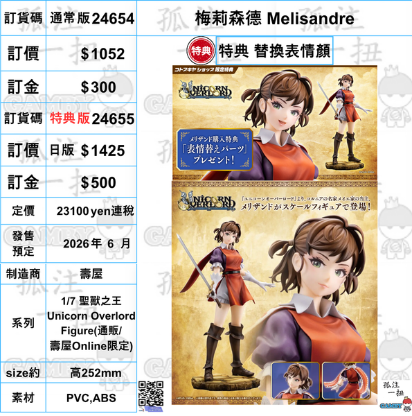 訂貨碼:24655 <訂價$1425> #(特典版) 梅莉森德 Melisandre=1/7 聖獸之王 Unicorn Overlord Figure